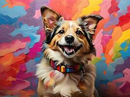 gelukkig hond met kleurrijk achtergrond ai genereren foto
