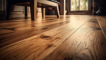 oud hardhout tafel Aan parket vloeren in een rustiek kamer gegenereerd door ai foto