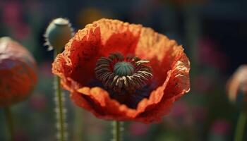 mooi bloem hoofd in levendig kleuren, omringd door groen bladeren gegenereerd door ai foto