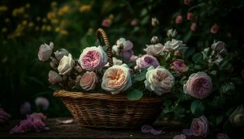 een mooi boeket van vers bloemen brengt romance naar de tafel gegenereerd door ai foto