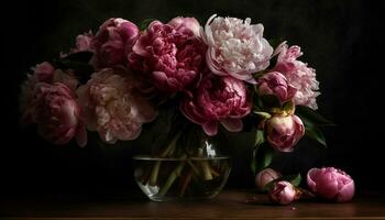 een mooi boeket van vers bloemen brengt romance naar de tafel gegenereerd door ai foto