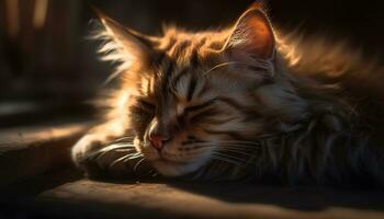 schattig katje rusten, staren Bij zonlicht, omringd door natuur schoonheid gegenereerd door ai foto