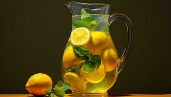vers limonade, een verfrissend zomer cocktail met citrus en munt gegenereerd door ai foto