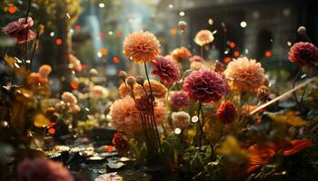 een levendig boeket van multi gekleurde bloemen siert de formeel tuin gegenereerd door ai foto