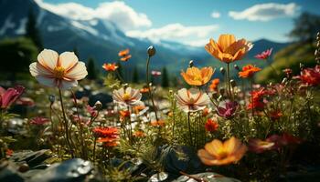 een levendig weide van geel en groen bloemen in zomer gegenereerd door ai foto