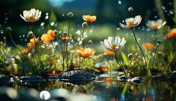 een levendig weide van wilde bloemen weerspiegelt de schoonheid van natuur gegenereerd door ai foto