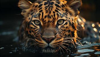 majestueus Bengalen tijger staren, schoonheid in natuur, wilde kat reflectie gegenereerd door ai foto