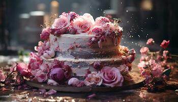 fijnproever bruiloft taart, een zoet toegeeflijkheid van elegantie en romance gegenereerd door ai foto