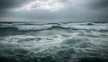 humeurig lucht en storm wolk breken ruw Golf gegenereerd door ai foto