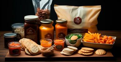verpakking van divers voedsel, eco producten - ai gegenereerd beeld foto