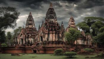 oude ruïnes, majestueus zonsondergang Angkor mystiek schoonheid gegenereerd door ai foto