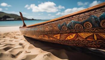 zeilboot glijdt Aan rustig blauw tropisch wateren gegenereerd door ai foto