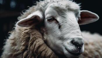 pluizig schapen begrazing in idyllisch landelijk weide gegenereerd door ai foto