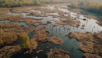 rustig tafereel van herfst Woud reflecterend Aan vijver gegenereerd door ai foto