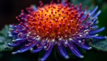 levendig gerbera madeliefje in nat zomer, focus Aan stuifmeel laten vallen gegenereerd door ai foto