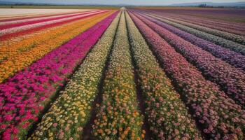 levendig tulpen in een rij vitrine schoonheid in natuur kleuren gegenereerd door ai foto