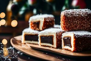 de ding dat vangsten onze aandacht de meest in deze afbeelding is de lamingtons ze zijn staand Bij de voorkant Daar is een Super goed restaurant over- Daar ai gegenereerd foto