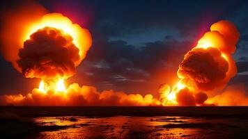 explosie van nucleair bom in de stad. einde van wereld illustratie. nucleair oorlog bedreiging concept. ai gegenereerd foto