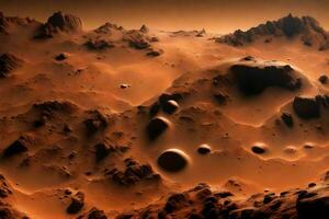 u kan zien ver weg van een planeet gebeld Mars een visie van land- dat is hobbelig en valleien dat zijn heel diep deze kan worden gezien in een plaats Aan Mars gebeld de tharsis regio ai gegenereerd foto