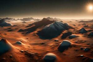 een mooi zicht van de ijs petten Bij de polen van Mars glinsterend in de zonlicht Aan Mars ai gegenereerd foto