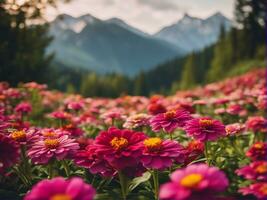 zacht roze ranonkel bloemen groeit wild in een veld- van bloemen een dichtbij omhoog van een roze boterbloem in een wazig veld- ai-gegenereerd foto