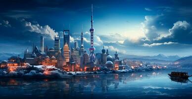 winter stad Peking, China nieuw jaar, Kerstmis vakantie - ai gegenereerd beeld foto