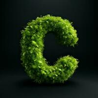 brief c met mos. groot zacht Woud lettertype. groen typografisch symbool gemaakt van bladeren. concept van comfort, natuur en ecologie. ai gegenereerd foto