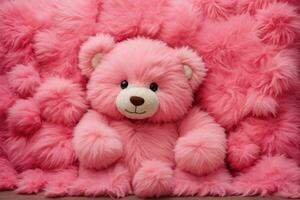 roze pluizig teddy beer achtergrond, pluizig teddy beer achtergrond, teddy beer achtergrond, teddy beer behang, ai generatief foto