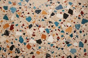 kleurrijk terrazzo textuur, veelkleurig terrazzo structuur achtergrond, terrazzo mozaïek- tegels, terrazzo marmeren achtergrond, ai generatief foto