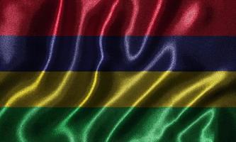 behang met vlag van mauritius en wapperende vlag per stof. foto