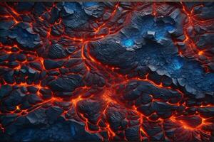 blauw en rood lava structuur achtergrond, gloeiend lava structuur achtergrond, magma stromen, lava stromen, gebarsten lava, ai generatief foto