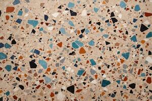 kleurrijk terrazzo textuur, veelkleurig terrazzo structuur achtergrond, terrazzo mozaïek- tegels, terrazzo marmeren achtergrond, ai generatief foto