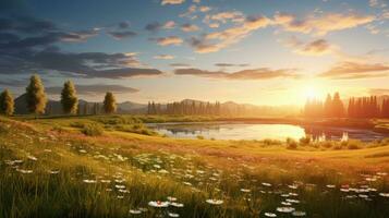 zomer weide visie zon landschap ai gegenereerd foto