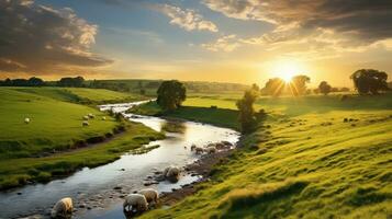 lucht weiland rivier- helder landschap ai gegenereerd foto