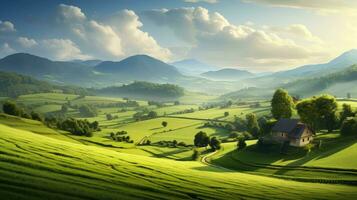 platteland land- mooi groen landschap ai gegenereerd foto