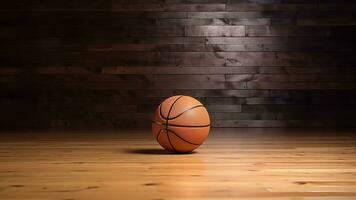 basketbal Aan hout verdieping met copyspace sport- fotografie, ai generatief foto