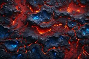 blauw en rood lava structuur achtergrond, gloeiend lava structuur achtergrond, magma stromen, lava stromen, gebarsten lava, ai generatief foto