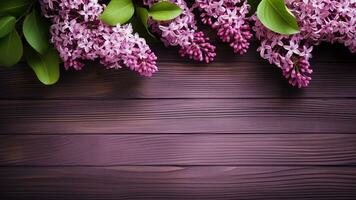 lila bloem Aan hout achtergrond bloemen fotografie, ai generatief foto