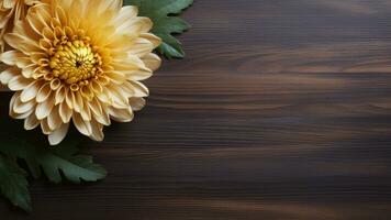 chrysant bloem Aan hout achtergrond met kopiëren ruimte, ai generatief foto