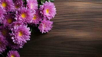 aster asteraceae Aan hout achtergrond met kopiëren ruimte, ai generatief foto