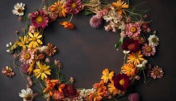 vers boeket van multi gekleurde bloemen Aan hout tafel gegenereerd door ai foto