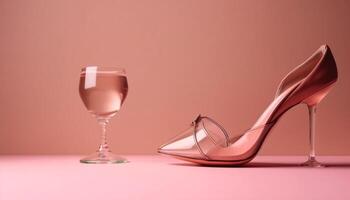 roze hoog hakken slokje zomer wijn glamoureus gegenereerd door ai foto