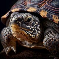 langzaam in beweging schildpad schelp met ingewikkeld dier markeringen gegenereerd door ai foto