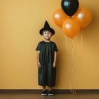 gelukkig halloween kind concept, een jongen vervelend halloween kostuum, ai gegenereerd foto