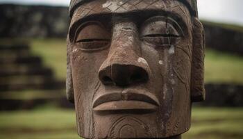 oude beeldhouwwerk van menselijk gezicht, inheems cultuur gegenereerd door ai foto