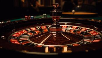 roulette wiel draaien, kans voor rijkdom of verlies Bij casino gegenereerd door ai foto