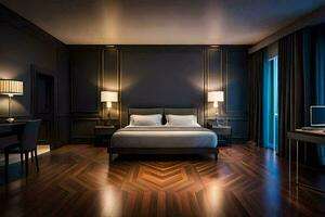 een bed of bedden in een kamer Bij de ritz Carlton, Kuala forfaitair. ai-gegenereerd foto