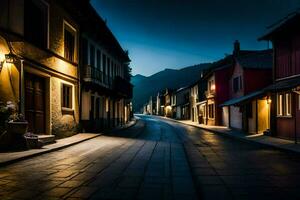 een straat in de bergen Bij nacht. ai-gegenereerd foto