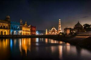 de nacht visie van een moskee in Indië. ai-gegenereerd foto