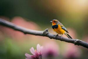 foto behang vogel, de zon, bloemen, de vogel, de vogel, de vogel, de. ai-gegenereerd